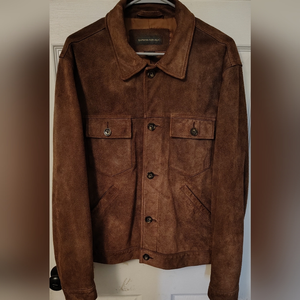 Banana Republic Goat Suede Brown Trucker Jacket